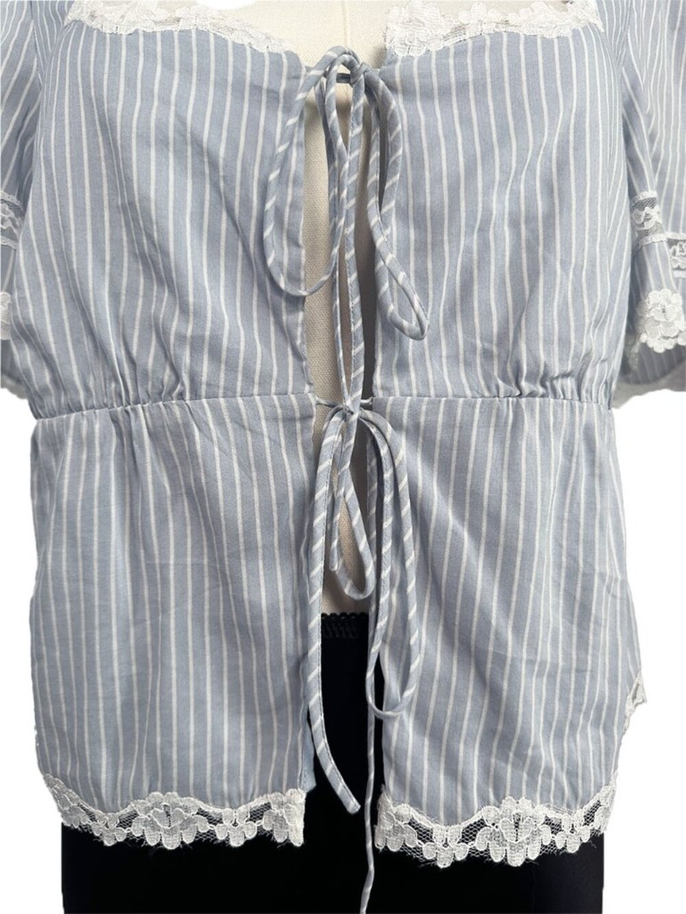 Reformation Margot Top Bueno Stripe Blue White Striped Peplum Blouse XS - Picture 6 of 8